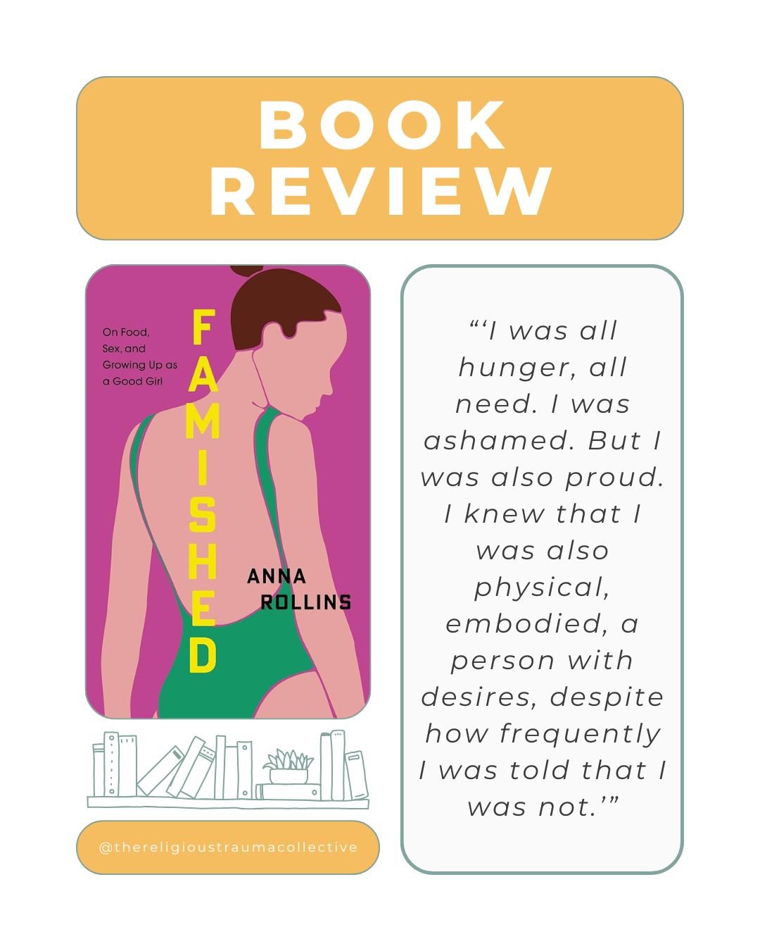 Famished: On Food, Sex, and Growing Up As a Good Girl by Anna Rollins

🌟🌟🌟🌟🌟

Famished is a tender and unsettling book about hunger, control, and the long work of learning to listen to the body again. Anna Rollins writes with an honesty that mak