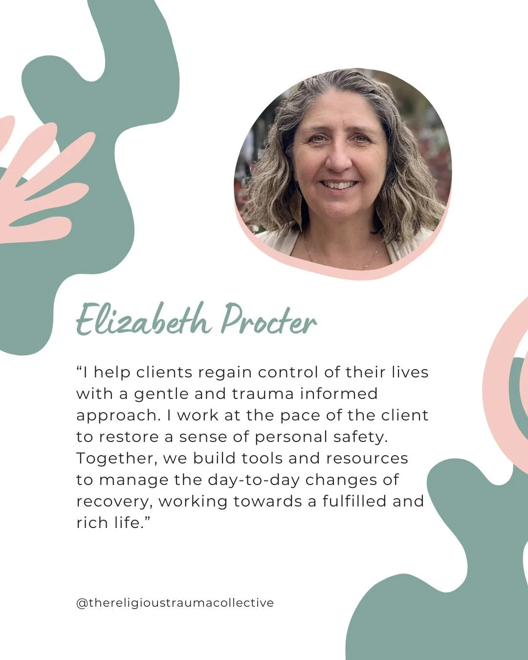 The Religious Trauma Collective - Aus Registered Practitioner..

🌿 Meet Elizabeth Procter, Counsellor 🌿

Elizabeth brings lived experience and a gentle, trauma-informed approach to supporting adults recovering from religious trauma, helping restore
