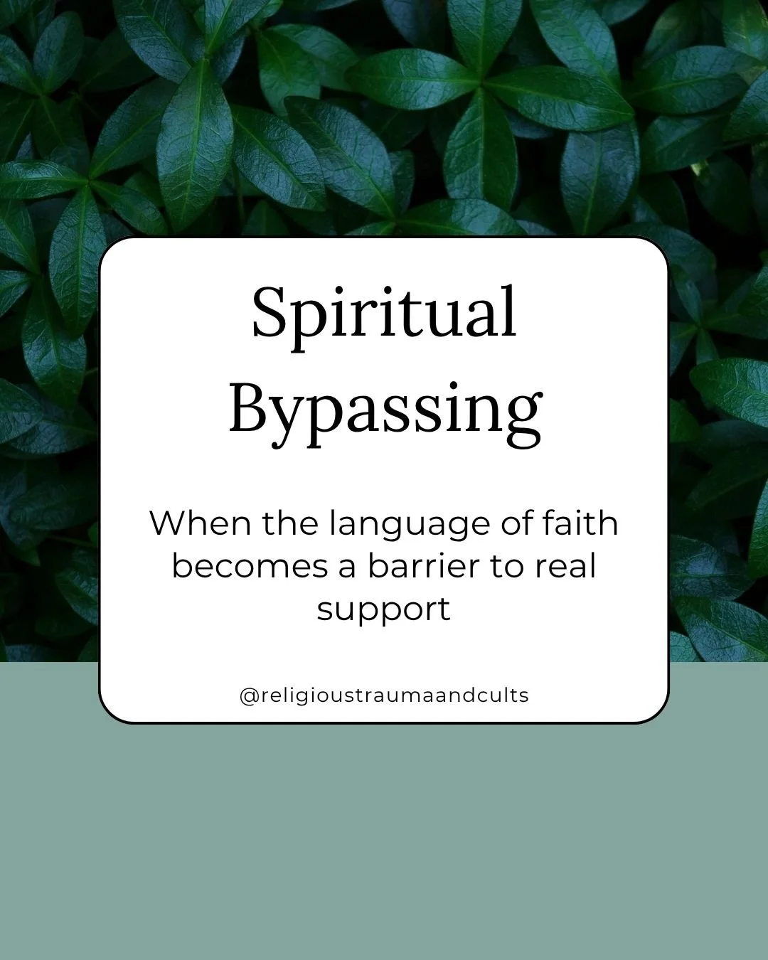 ❌ "Just pray more."
❌ "God is in control."
❌ "Your feelings are a spiritual attack."

These phrases aren't just unhelpful. They can actively cause harm.

Spiritual bypassing is a term coined by psychologist John Welwood 