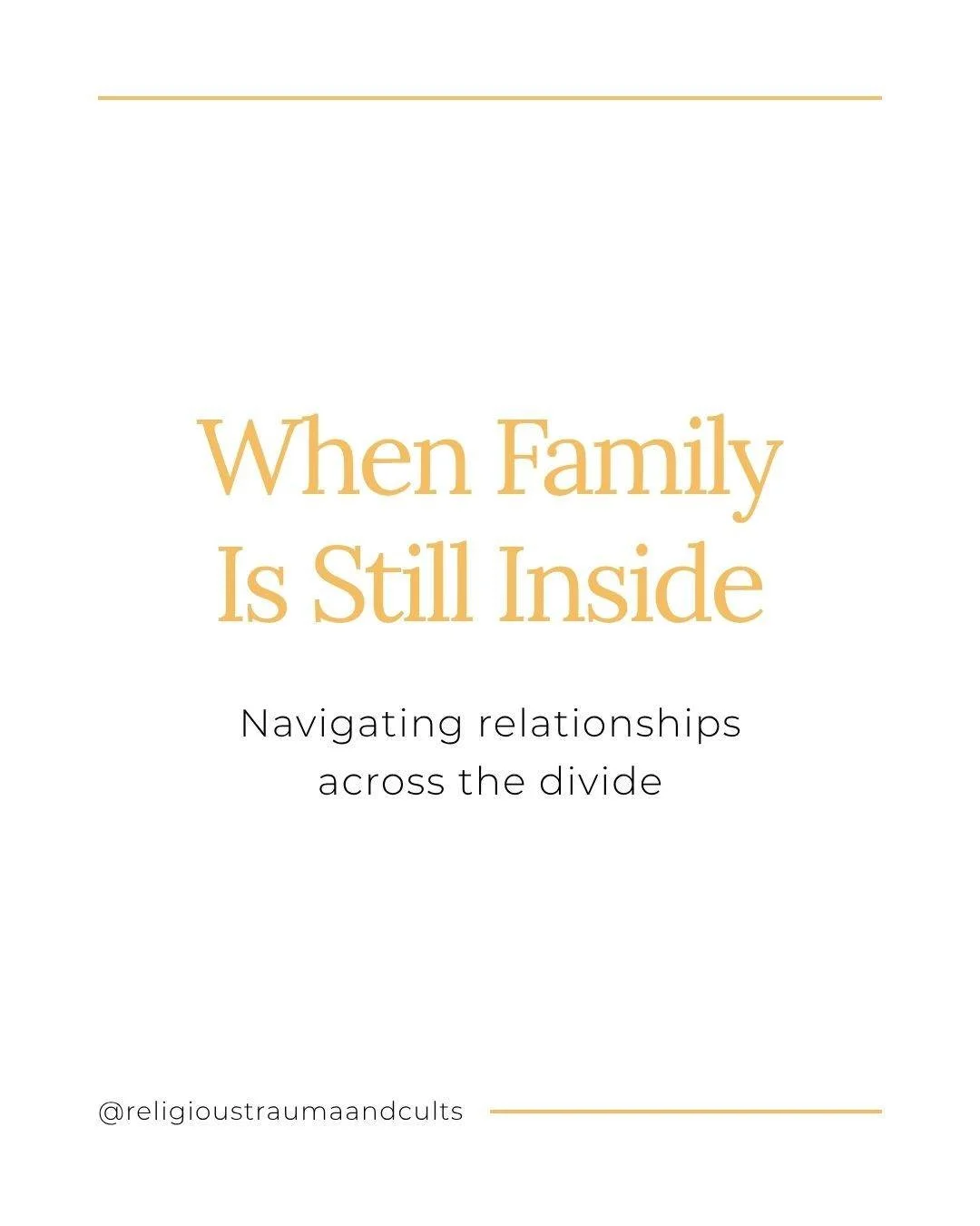 One of the most painful aspects of religious trauma or cultic harm is when the people closest to you are still inside the system or group that harmed you. 😔

For many survivors, sharing their story is complicated not by hostile strangers but by fami