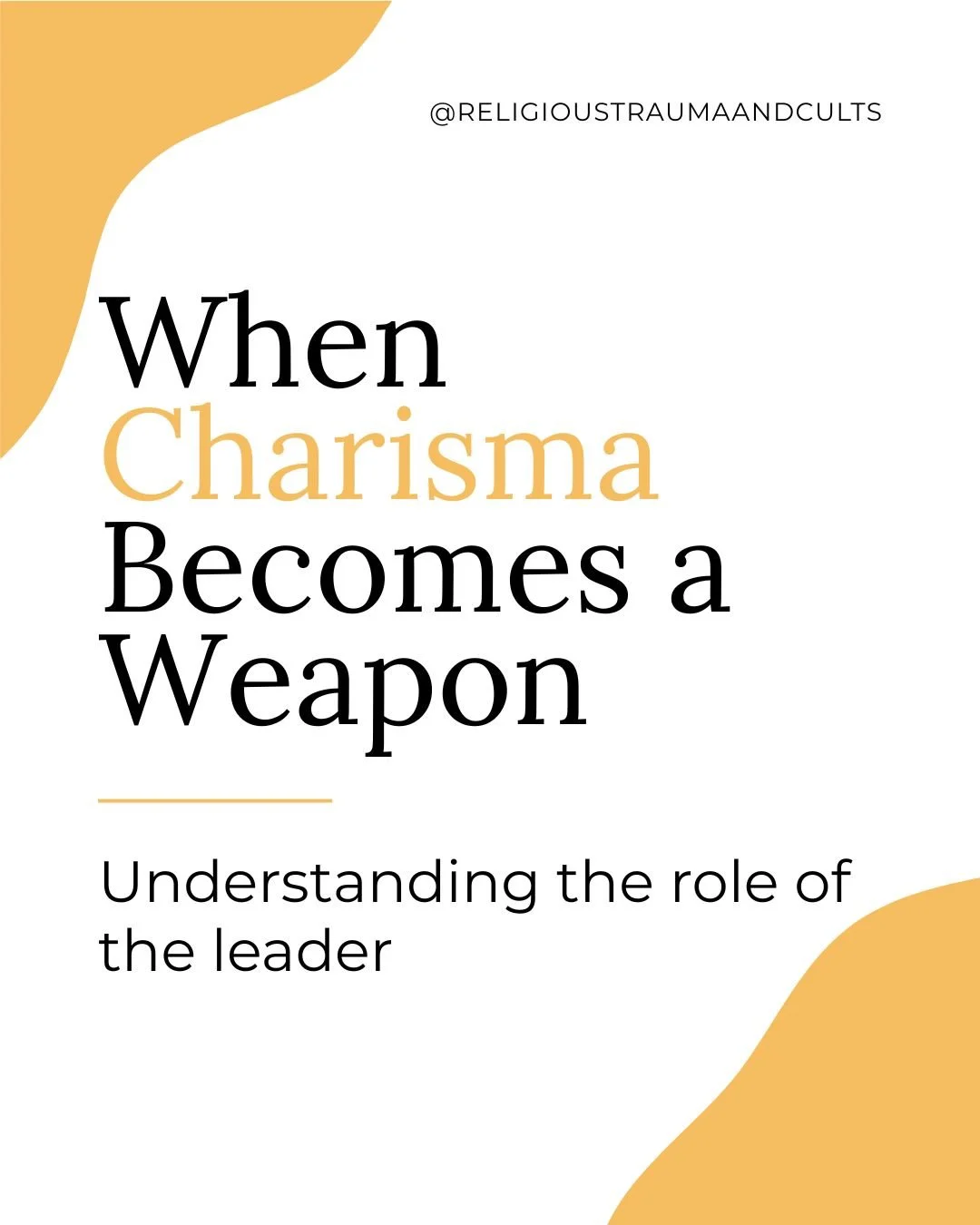 Charismatic leadership is not inherently harmful, but in the wrong environment, it becomes a risk for serious abuse.

High-control groups often form around leaders whose perceived authority and claimed insight are central to the group's identity. The