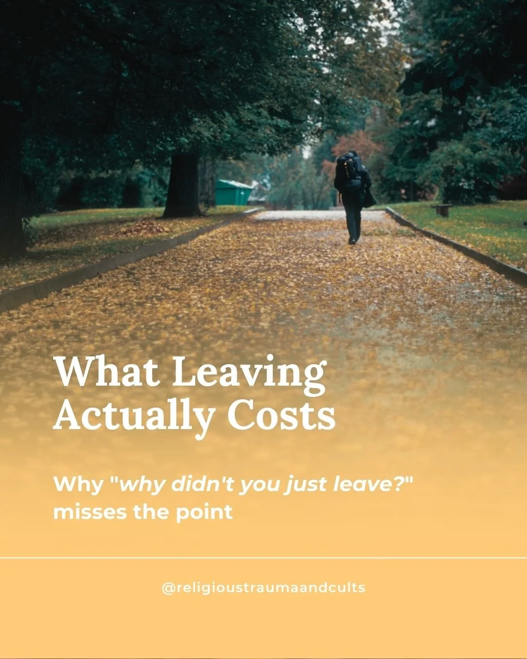 When people ask why survivors stayed, they often don't understand what leaving actually costs. ❤️&zwj;🩹

Leaving a high-control group is rarely as simple as making a decision and walking out the door. The costs - social, psychological, practical, an