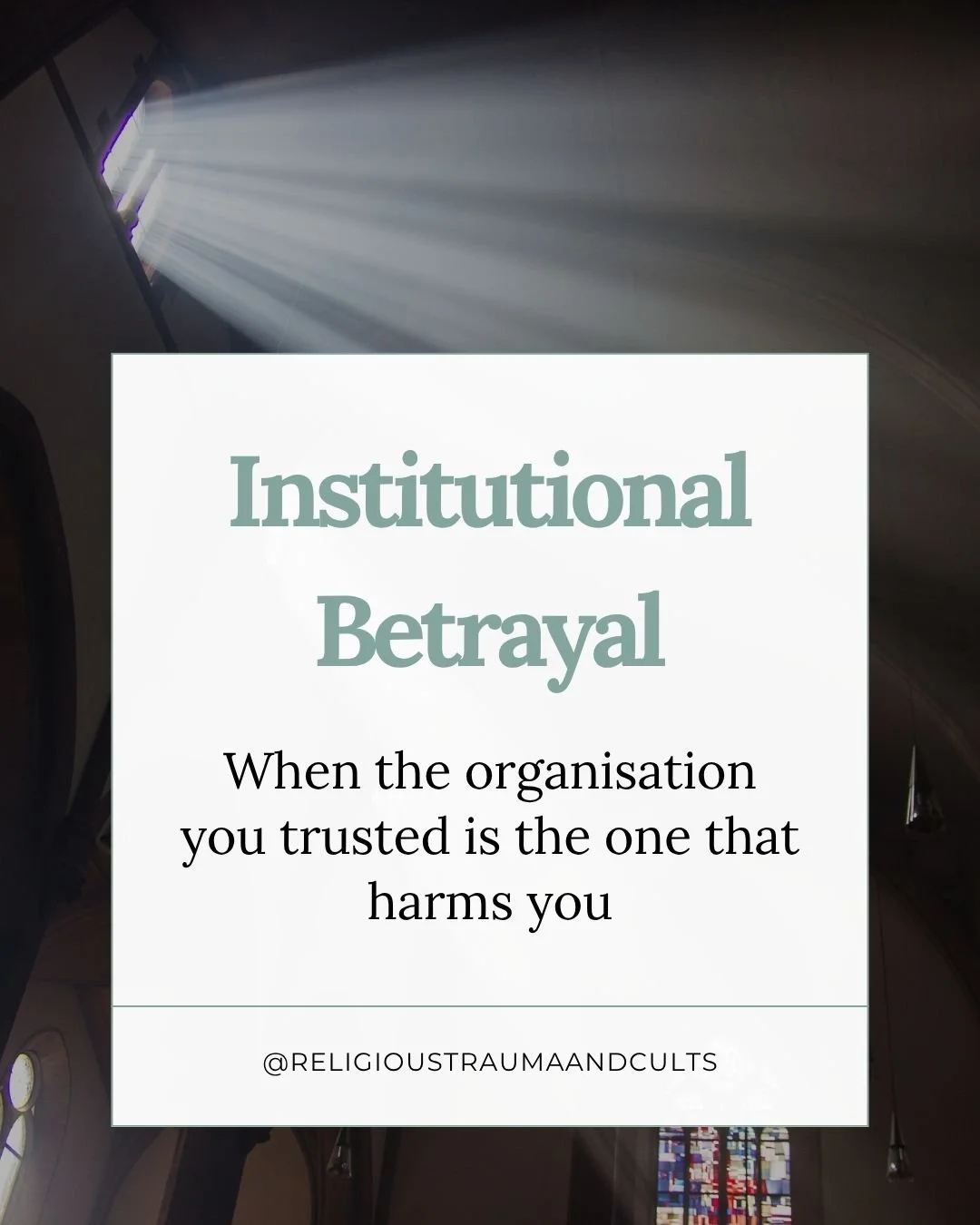 Institutional betrayal doesn't just damage belief in the organisation. It damages belief in community itself.

Jennifer Freyd's research on institutional betrayal shows that when an institution a person deeply trusted violates that trust, the harm ex