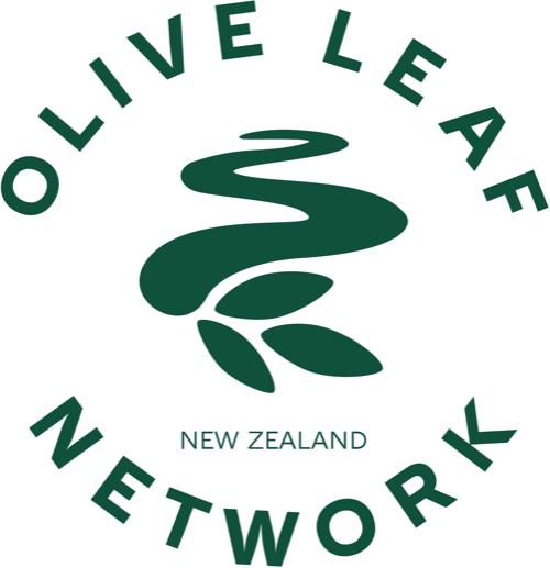 Olive Leaf Network logo with a stylized olive leaf and leaf, and text 'Olive Leaf Network' and 'New Zealand'.