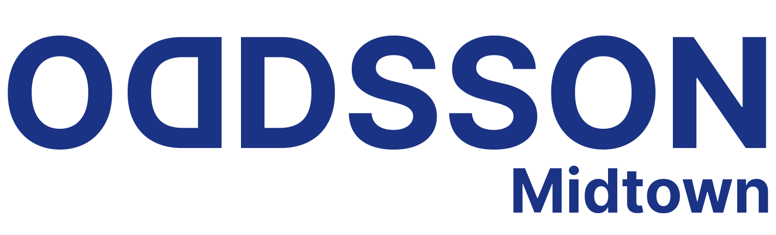 Logo for Odsson Midtown in dark blue text with a blue line underneath.