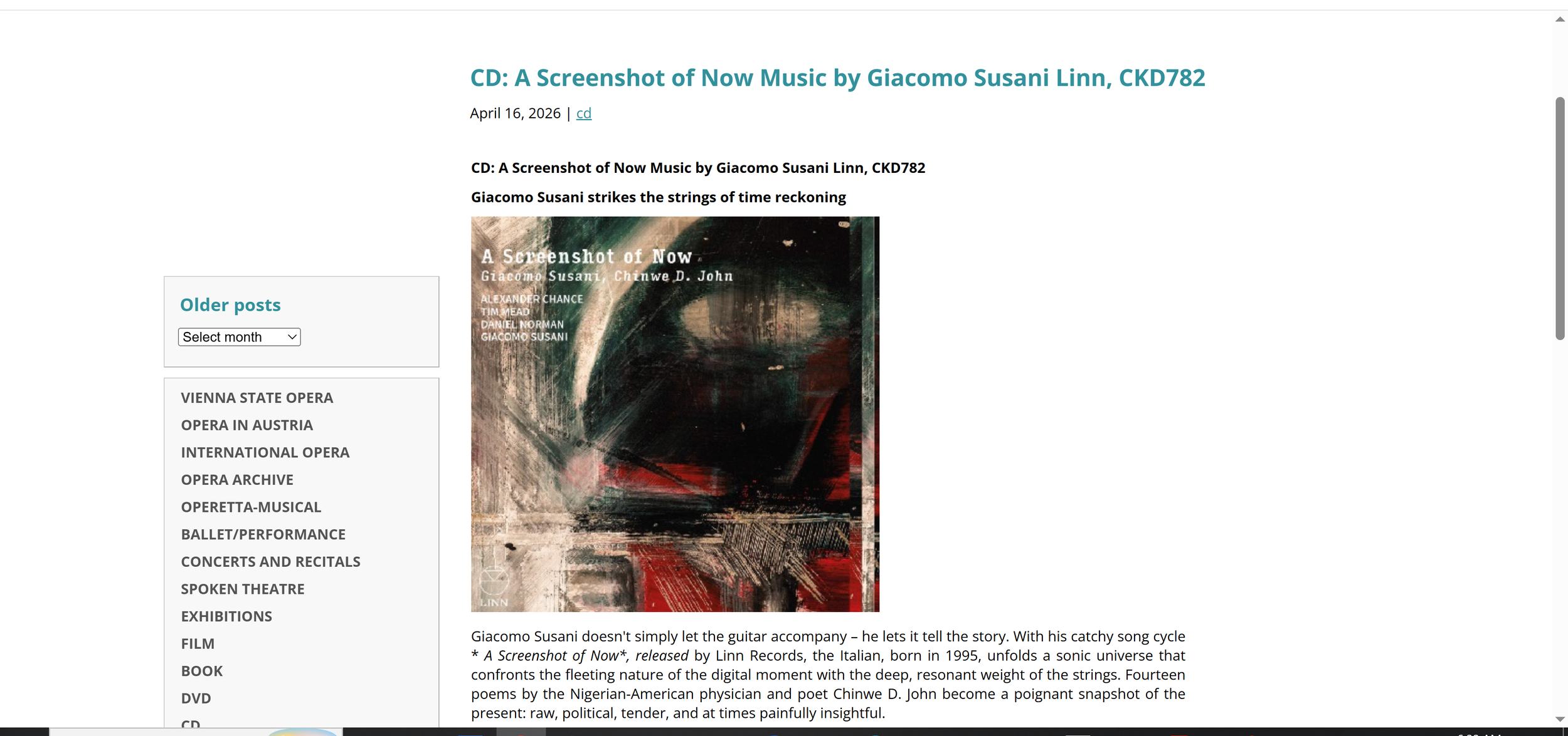 A Screenshot of Now album review, by Online Merker (original review in German).