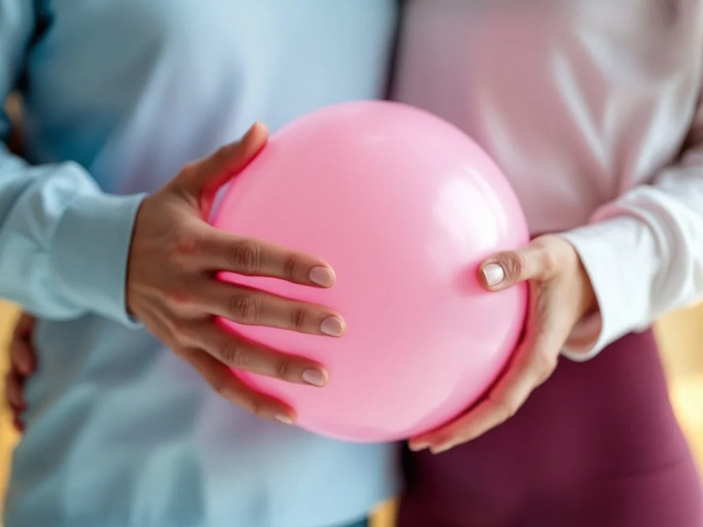 Zwei Hände halten einen Balloon als Beckenboden Imitation