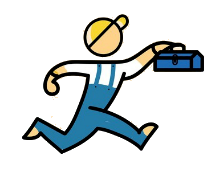 Transparent brand graphic of the So Handyman Edinburgh cartoon handyman character running with a tool bag—local property maintenance services in Edinburgh