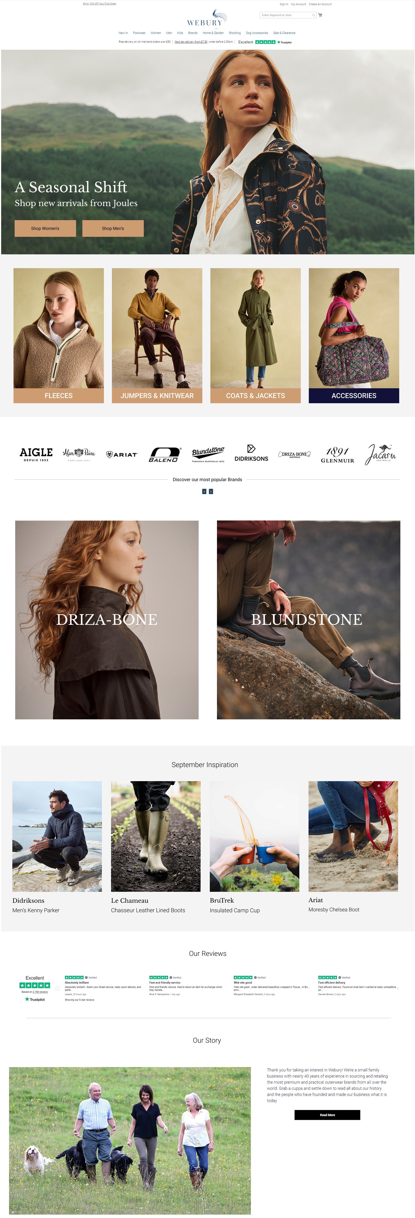 Webury outdoor clothing hompage
