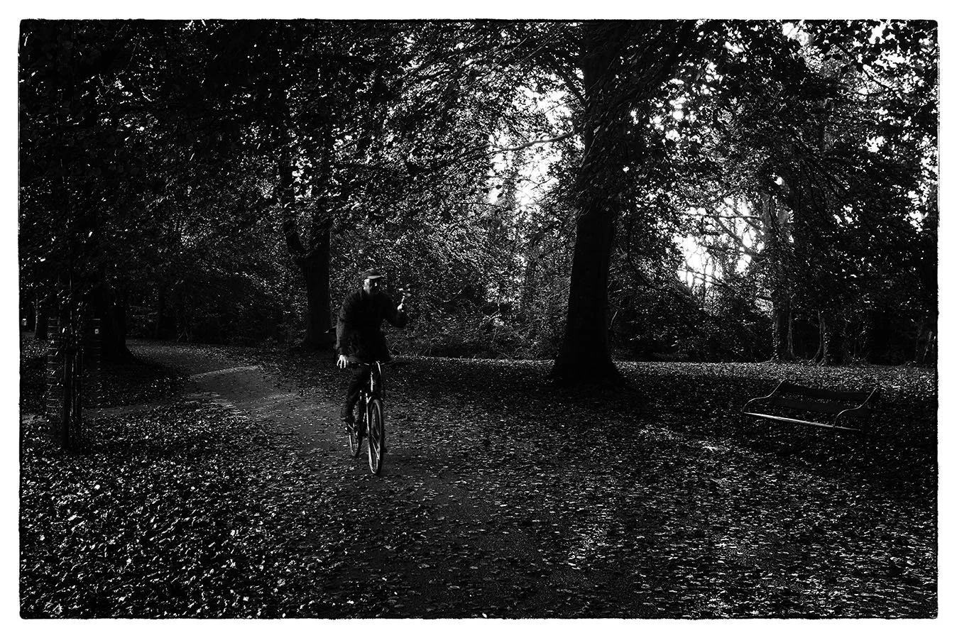 the promenade Clifton bristol cyclist selfie autumn autumnal cycling Clifton bristol photographer black and white photography fine art giclee photographic prints