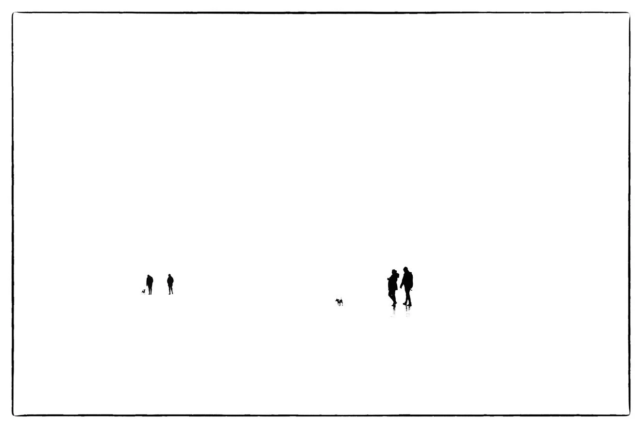 dog walkers two pairs berrow beach somerset bristol photographer fine art photography black white prints giclee