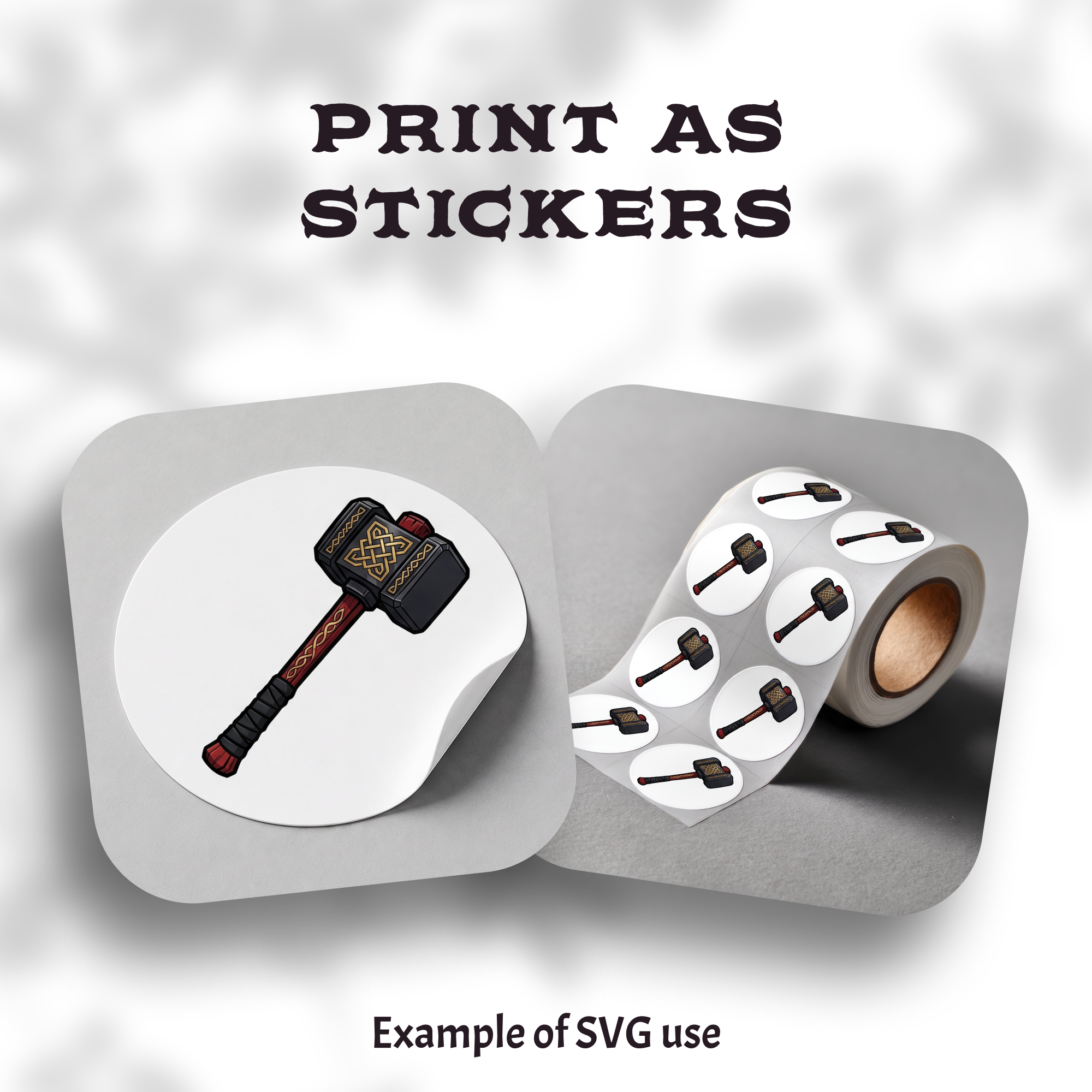 Warhammer clipart printed as round and roll stickers, example of SVG use.