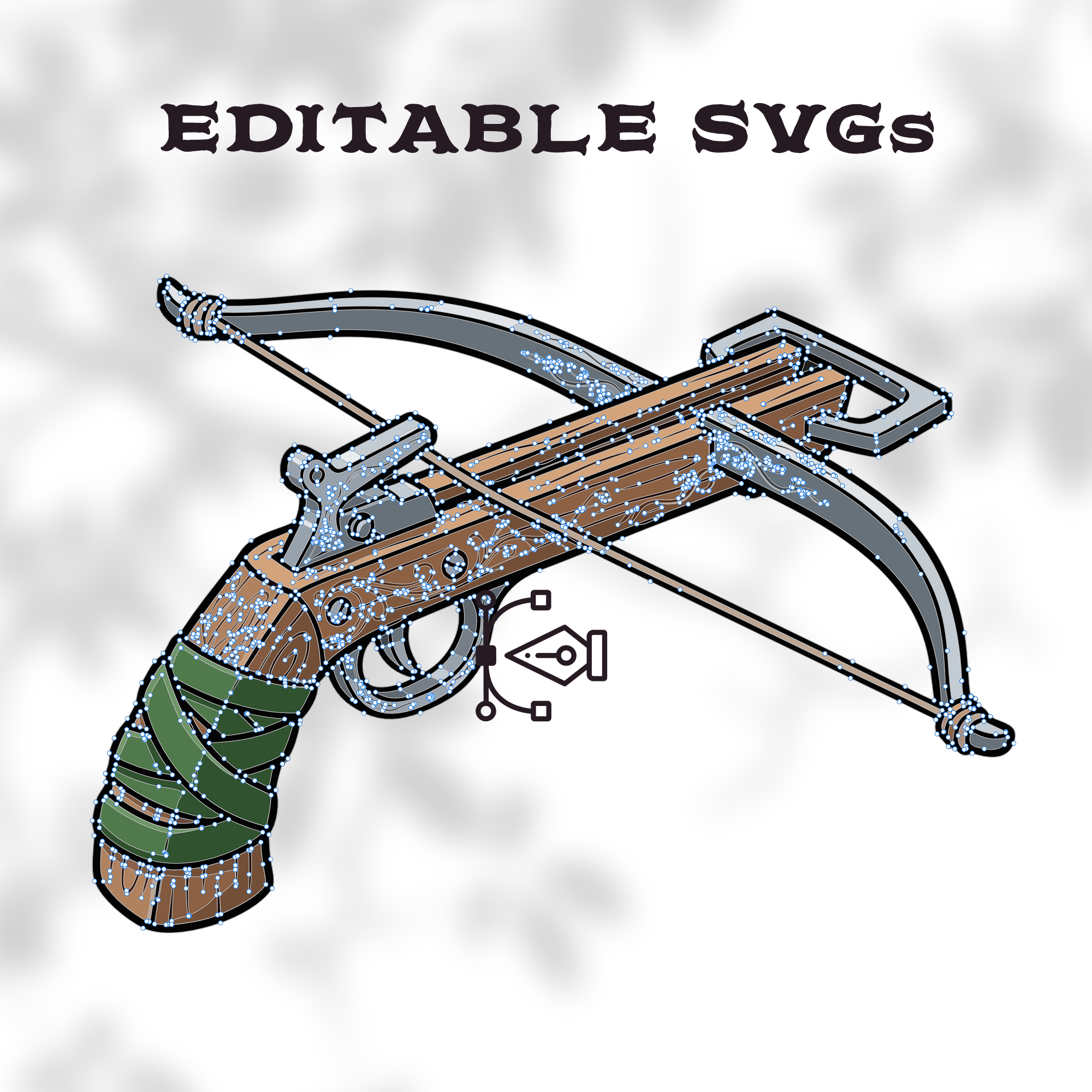 Fantasy crossbow clipart shown as an editable SVG file.