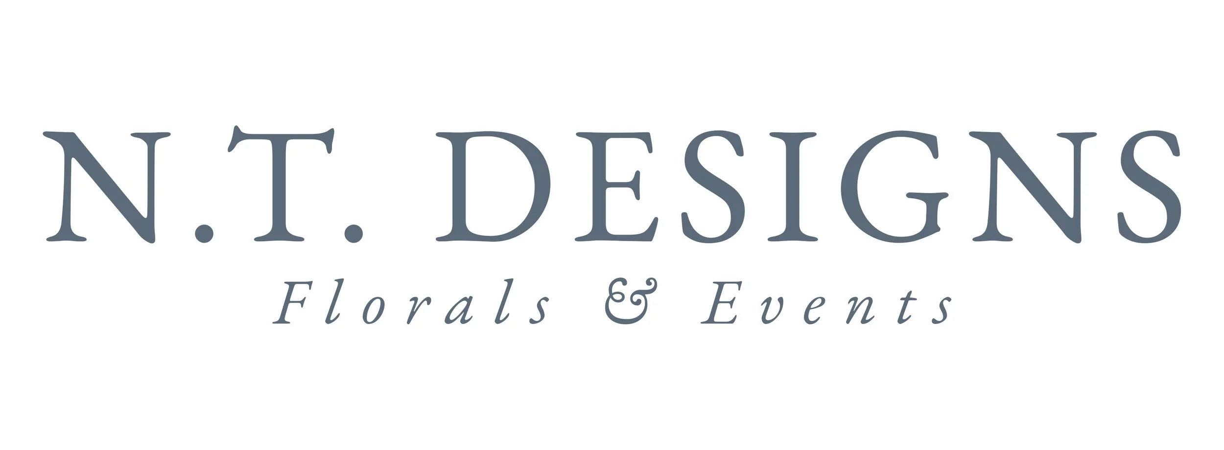 Logo for N. T. Designs Floral and Events in gray text on a white background.