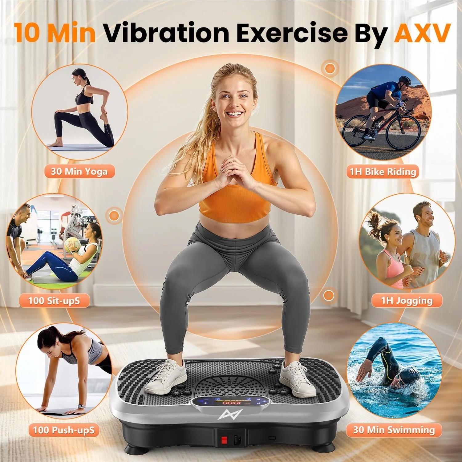 AXV Vibration Plate Fitness Platform Exercise Machine Vibrating Shaking Full Body Shaker Workout Vibrate Stand Shake Board Sport Gym for Weight Loss Fat Burner for Women Men
