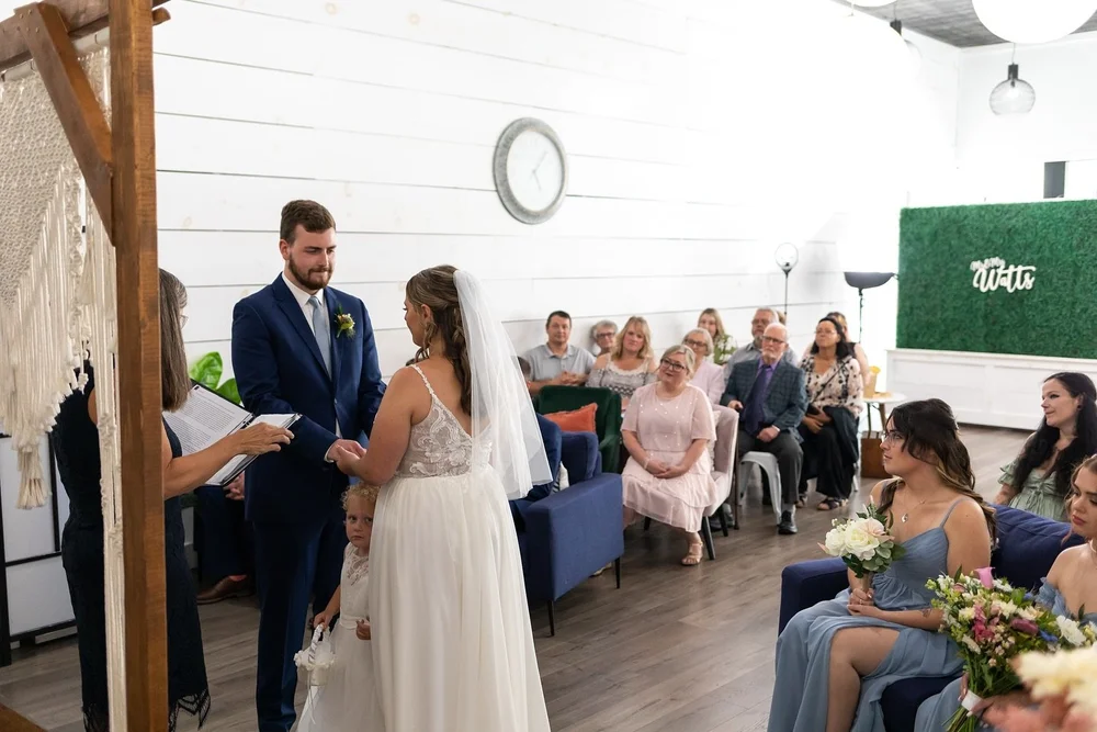 An intimate micro wedding set up at The Nook with the wedding arch