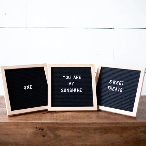 Felt letter boards spelling messages