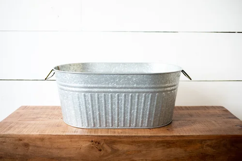 A galvanized drink tub