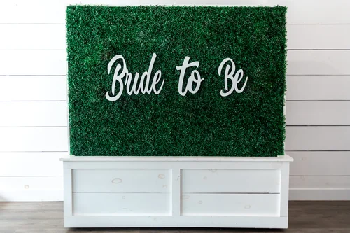 'Bride to Be' sign on the greenery wall