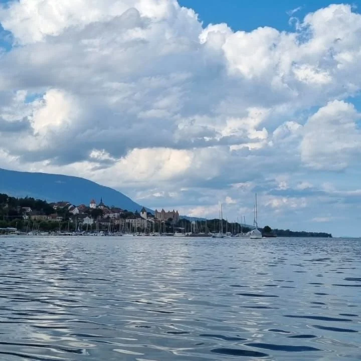 Le P&eacute;cos Grandson, Switzerland. A lovely campsite by Lac de Neuch&acirc;tel and driving through the Alps to Chamonix. 
https://www.hyemfromhyem.com/blog/a-night-at-le-pcos-grandson-switzerland