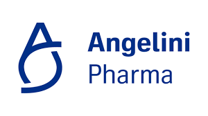 Angelini Pharma logo in blue text with a stylized letter A