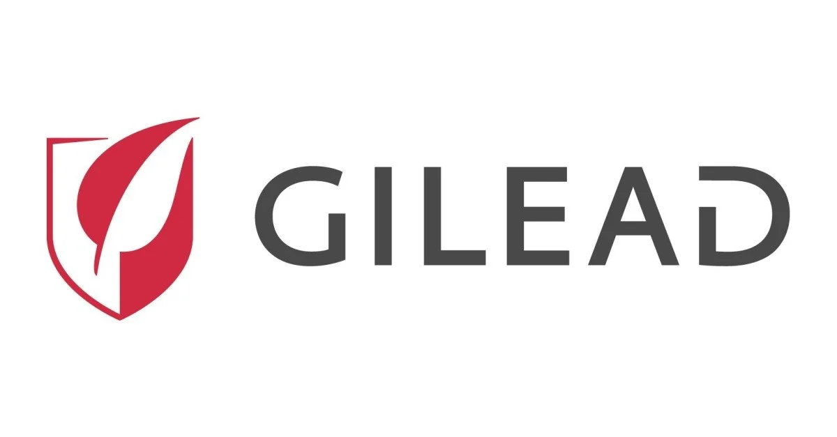 Gilead logo with a shield and leaf symbol in red and black text that reads 'Gilead'.