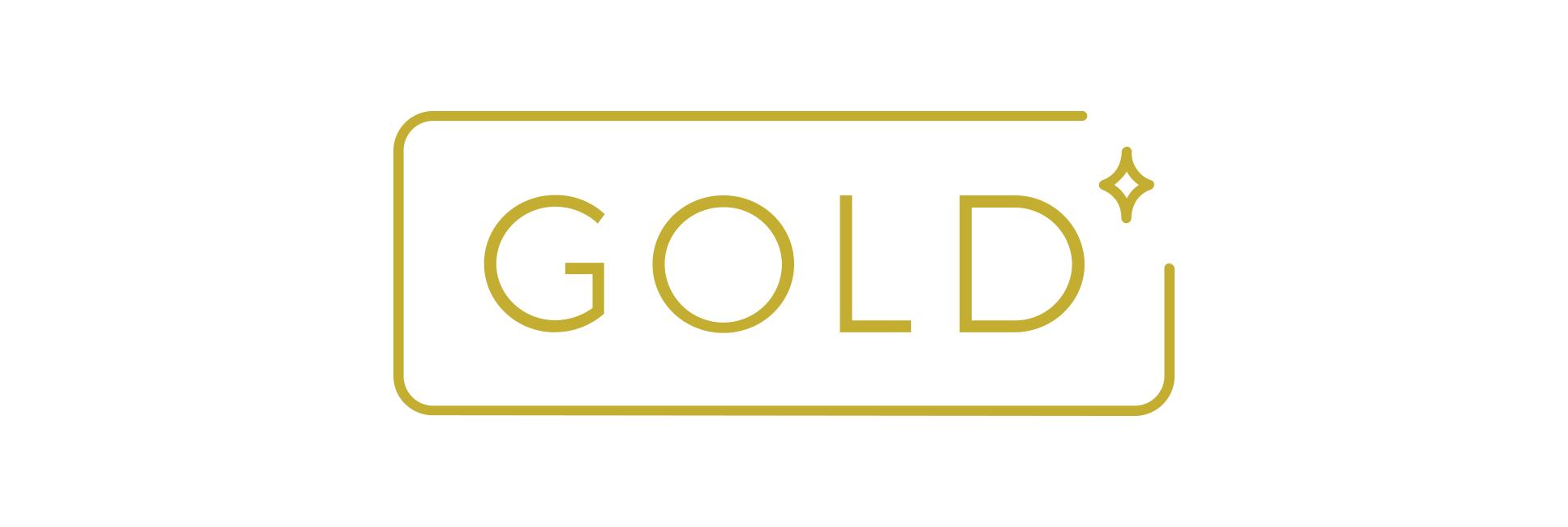 Gold logo with the word "GOLD" inside a rectangular outline and a small star spark near the top right corner.