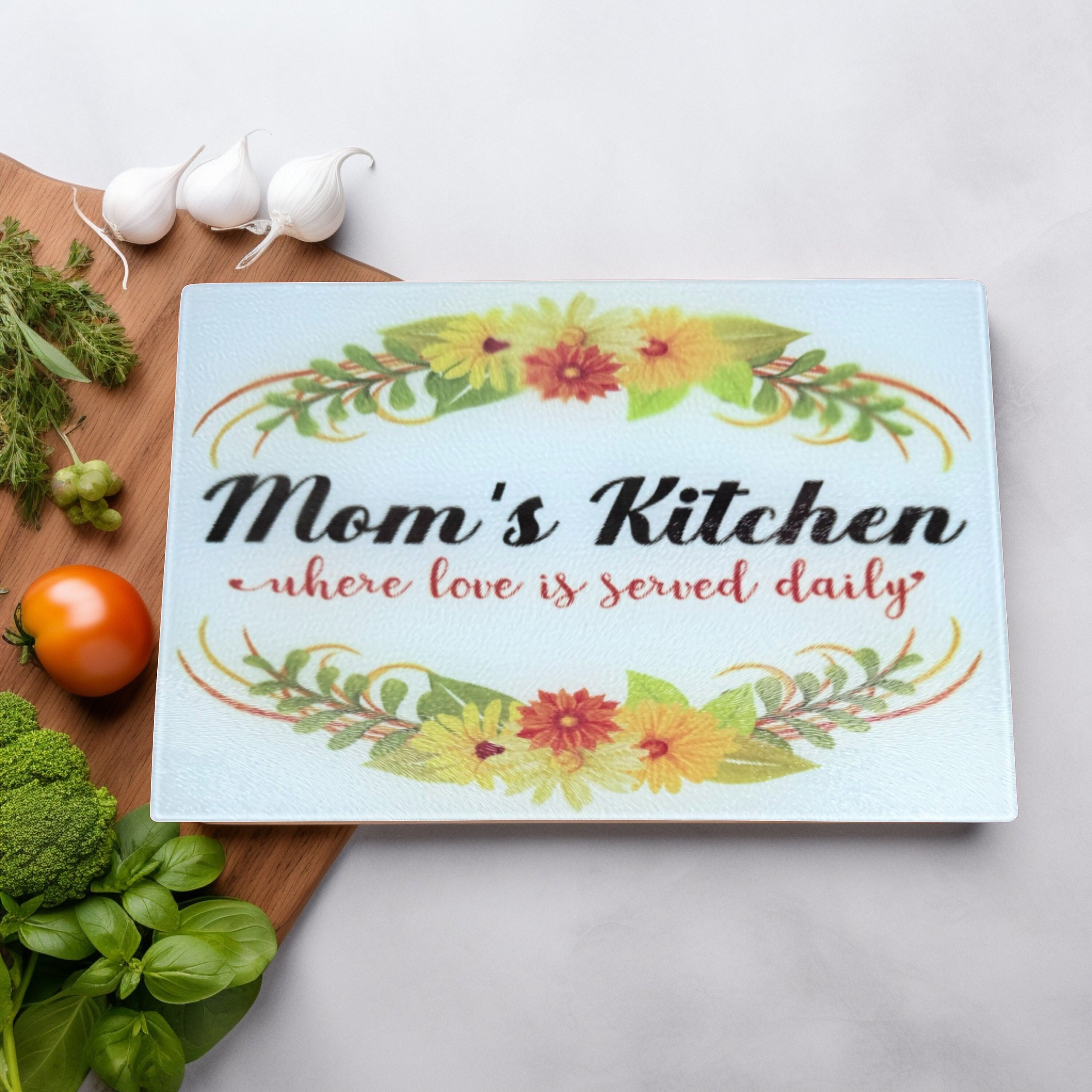 Mom's Kitchen Cutting Board-Tempered Glass