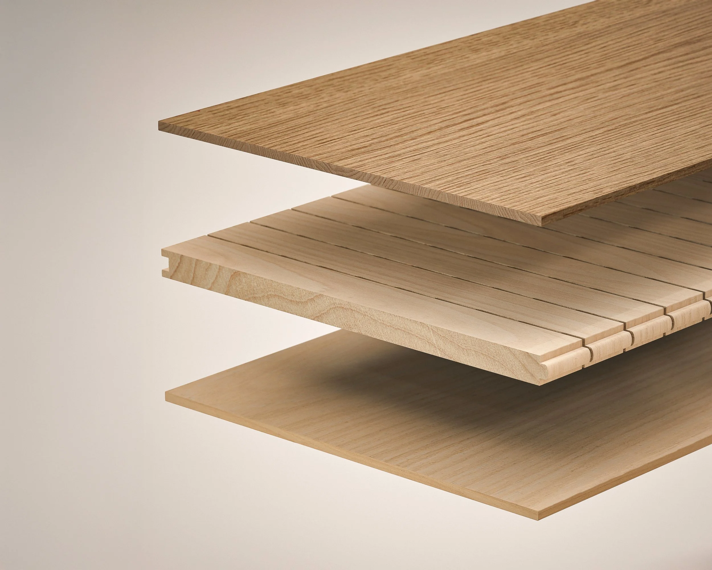 Exploded view of Schafer's 3-ply ultra-wide flooring