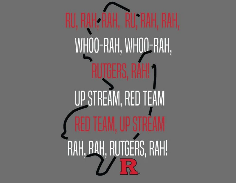 This Design is Named "Fight Song." This incorporates the Rutgers University fight song into the silhouette of the state of New Jersey.