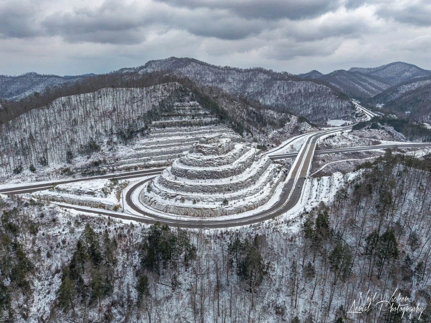 Snowy views of US 460 in Pike County, KY &mdash; a major Palmer project completed in October 2025. Thanks to @neil_wicker_aerial_photography for capturing it so beautifully. ❄️

 #US460 #PalmerEngineering