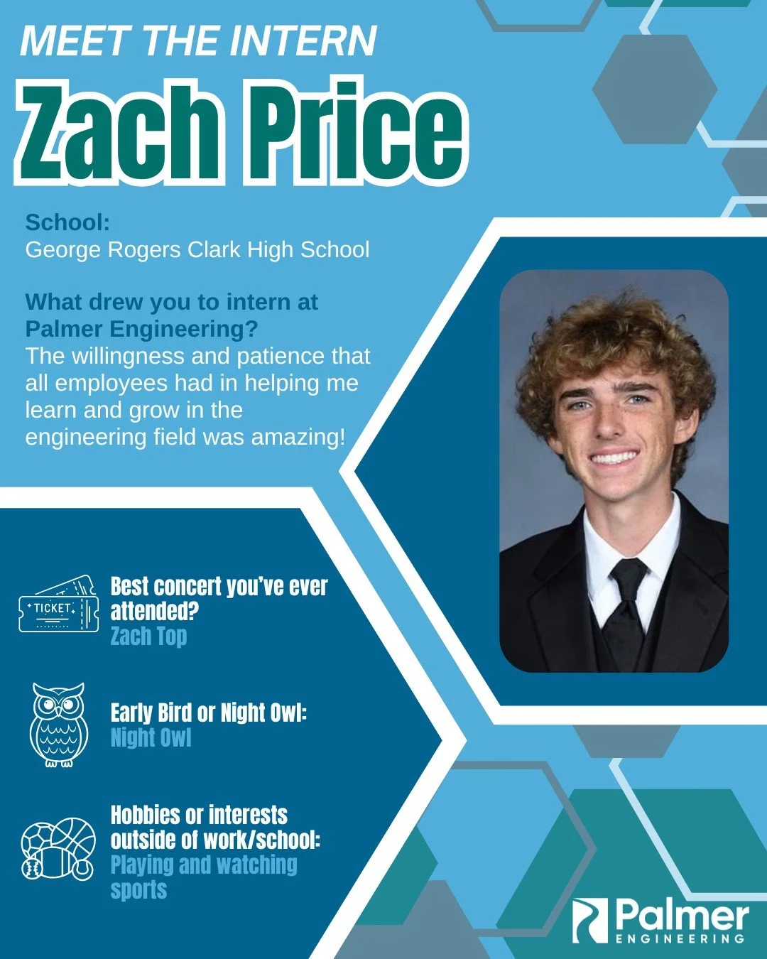 🌟Meet the Intern - Zach Price🌟

Zach is a senior at George Rogers Clark High School and joined Palmer&rsquo;s office in Winchester, Kentucky, to get a closer look at the engineering field. He&rsquo;s enjoyed how welcoming and supportive our team ha