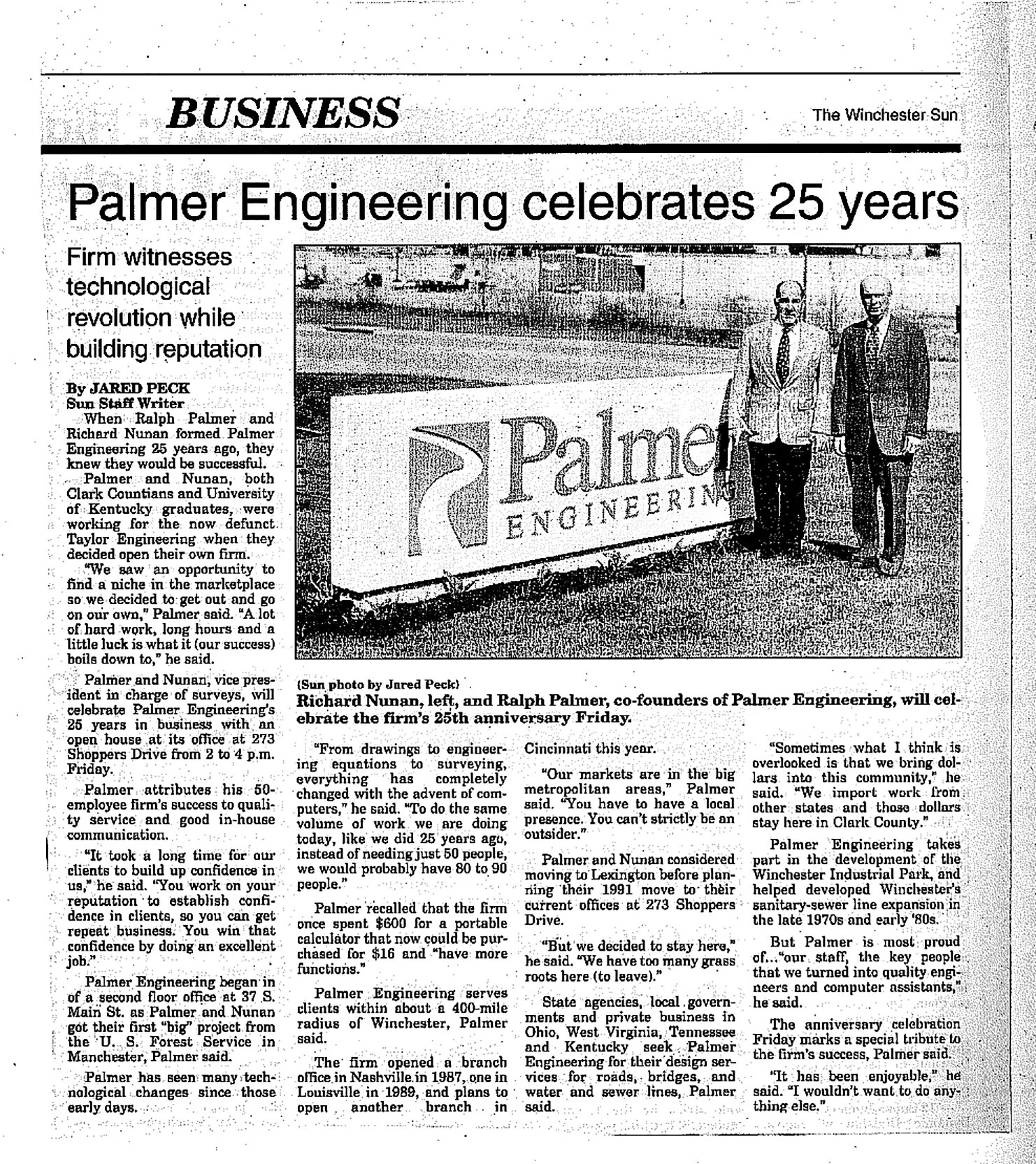 Looking Back as Palmer Engineering Prepares to Celebrate 57 Years