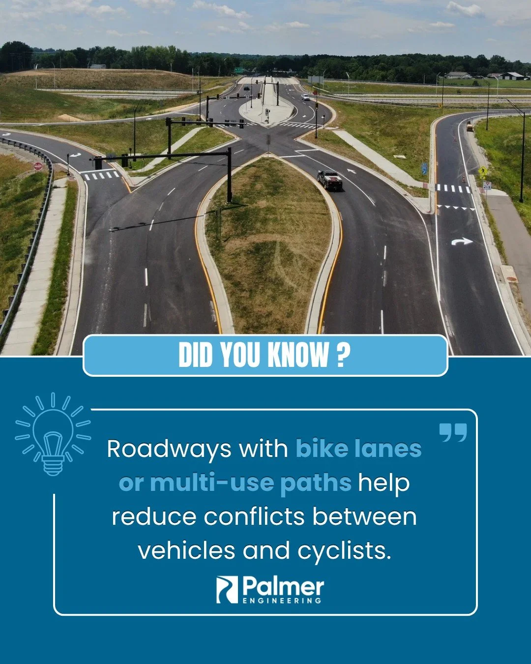 🚴 Providing dedicated space for cyclists isn&rsquo;t just good design &mdash; it helps create safer roads for everyone.

At Palmer Engineering, we incorporate bike lanes, sidewalks, and multi-use paths into projects that create safer, more connected