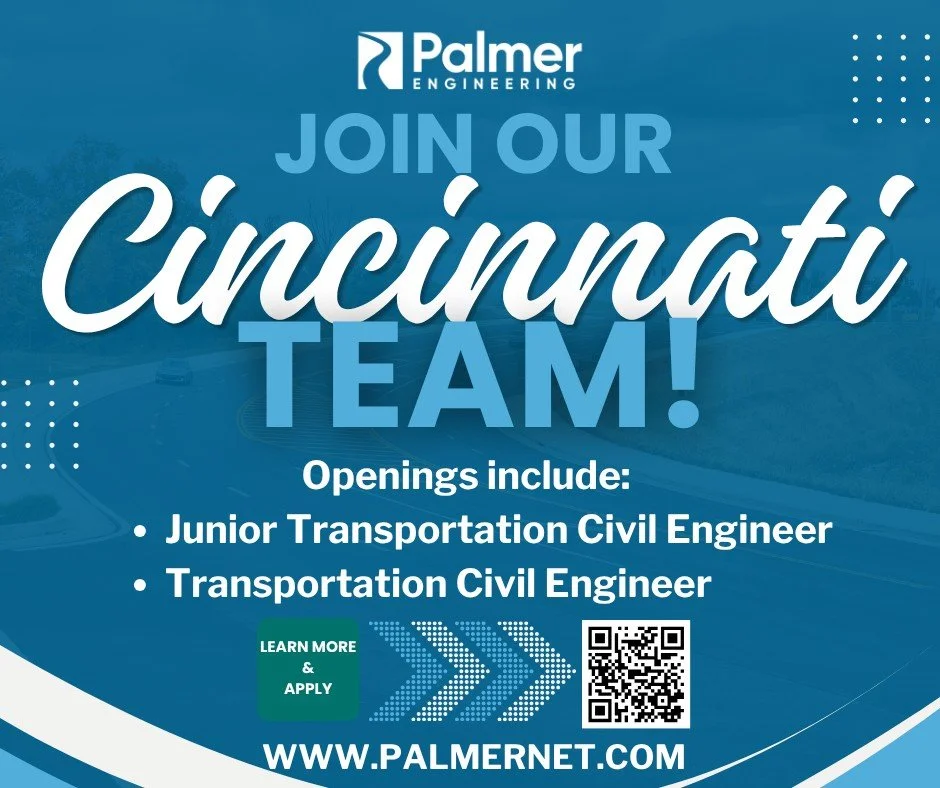 🚧 Palmer Engineering is growing! 🚧

Our Cincinnati team is hiring for two exciting opportunities:
🔹 Junior Transportation Civil Engineer
🔹 Transportation Civil Engineer

Whether you're launching your career or looking for your next challenge, you