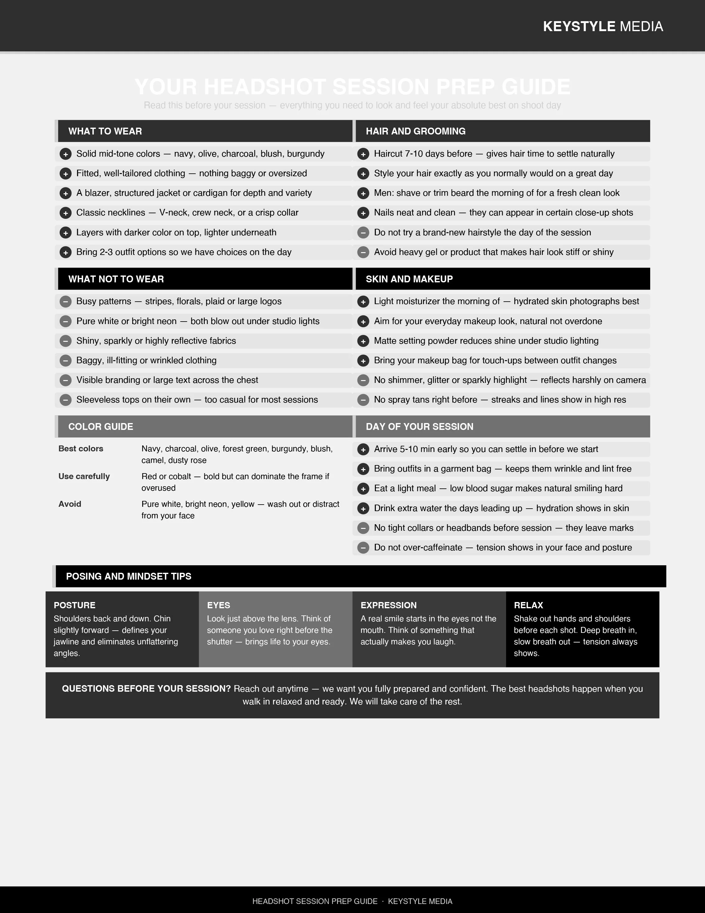 Headshot session guide.