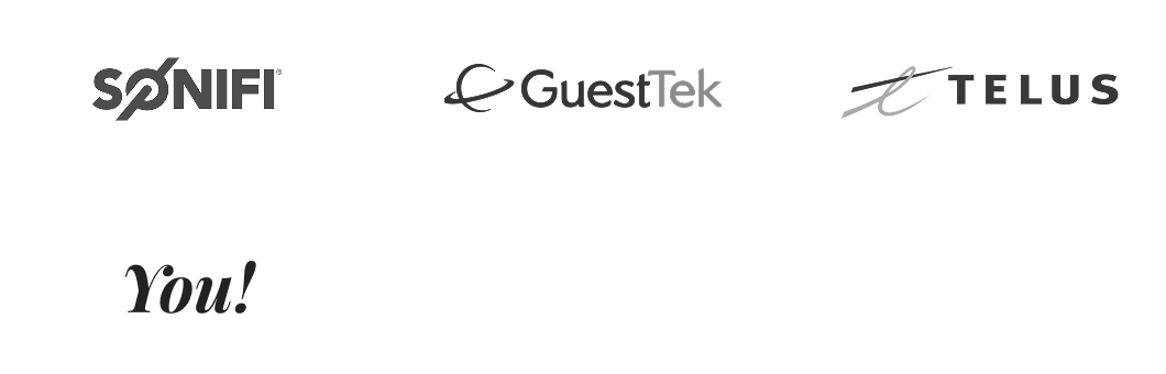 Logos of Sonifi, GuestTek, and TELUS with the words "You!" beneath them.