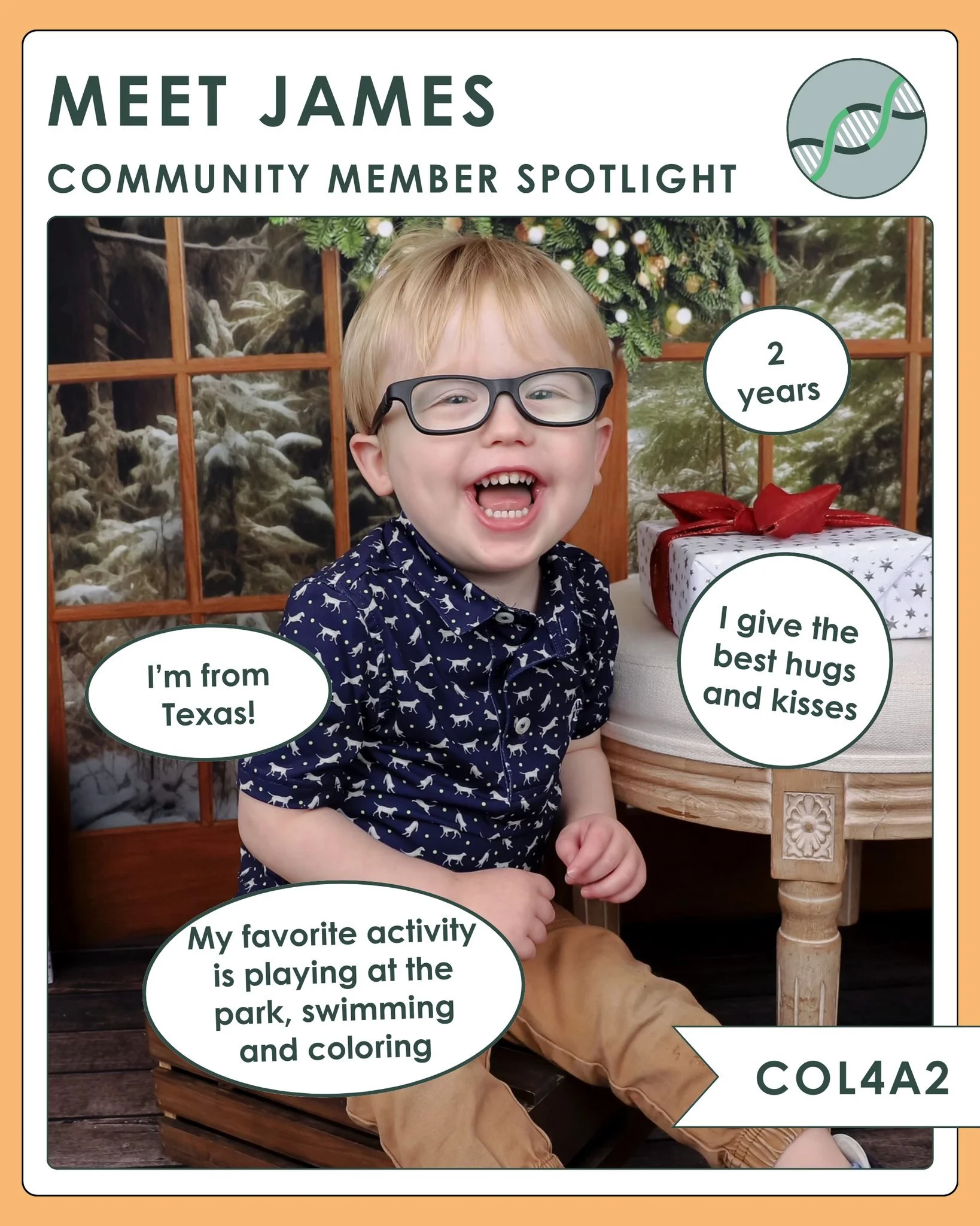 James is this week's community member spotlight!

 #col4a2 #raredisease #RareDiseaseAwareness #rarediseasewarrior #RareDiseaseCommunity #gouldsyndromewarrior #gouldsyndromeawareness #gouldsyndrome
