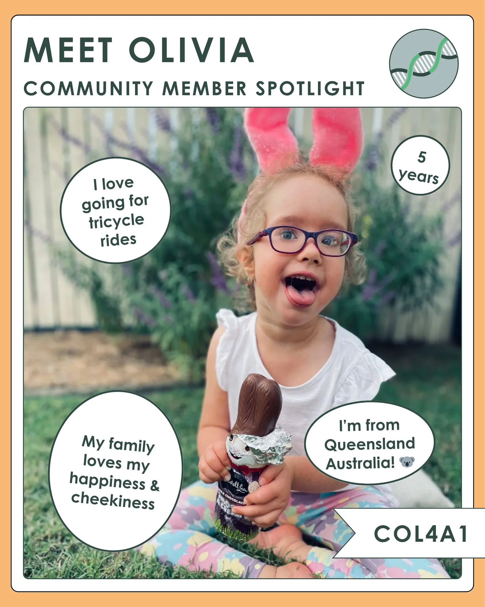 Olivia is this week's community member! If you'd like to share your child or yourself to be featured, please visit our &quot;Warriors&quot; page under the Community tab on our website. When we share our stories, we raise awareness, inspire others, an