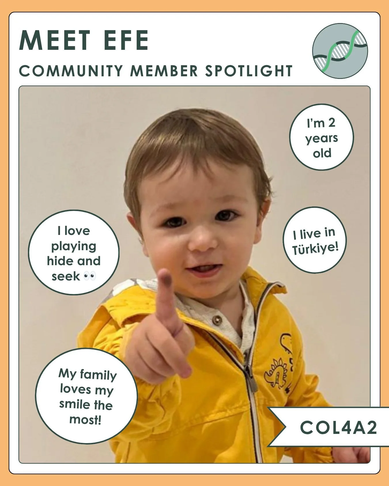 Get to know Efe, this week's community member spotlight!

If you'd like to share your child or yourself to be featured, please visit our "Warriors" page under the Community tab on our website. When we share our stories, we raise awareness, 