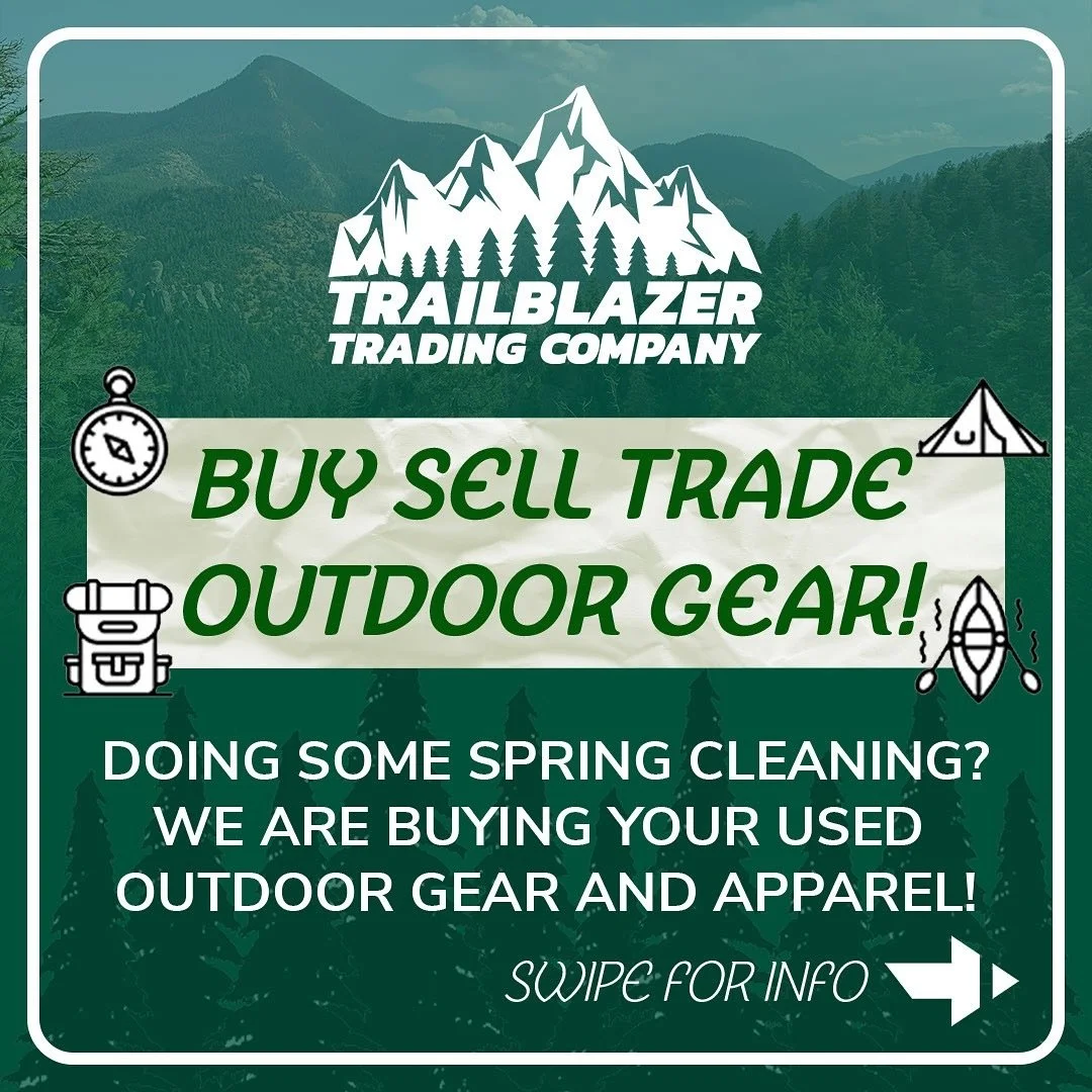 🛶 Gear up for your next adventure with Trailblazer Trading Company! 🌿 Whether you&rsquo;re buying, selling, or trading, we&rsquo;ve got the gear you need. Doing some spring cleaning? Let us take your used gear off your hands. Swipe to learn how and
