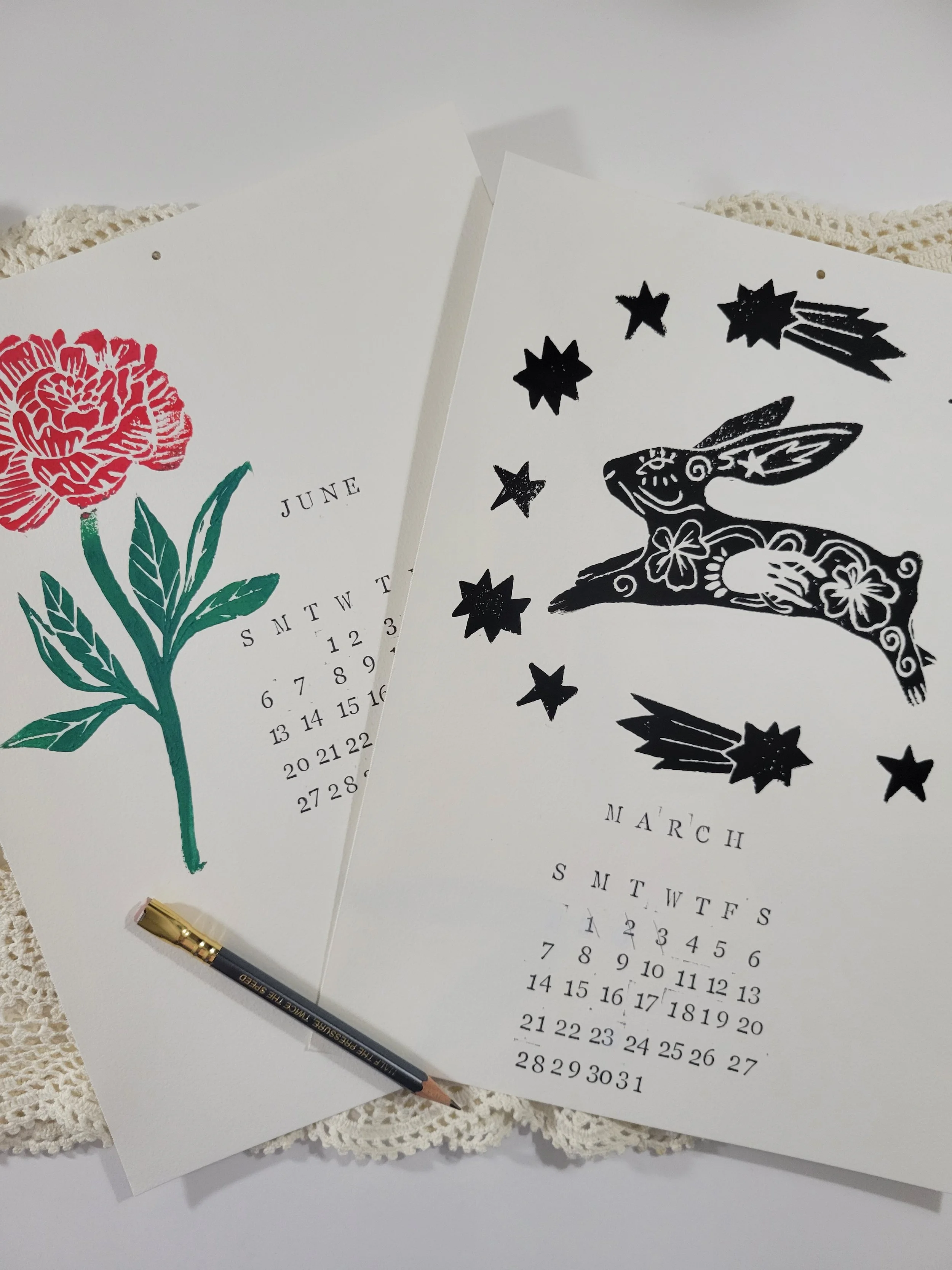 LINO BLOCK PRINTED CALENDARS