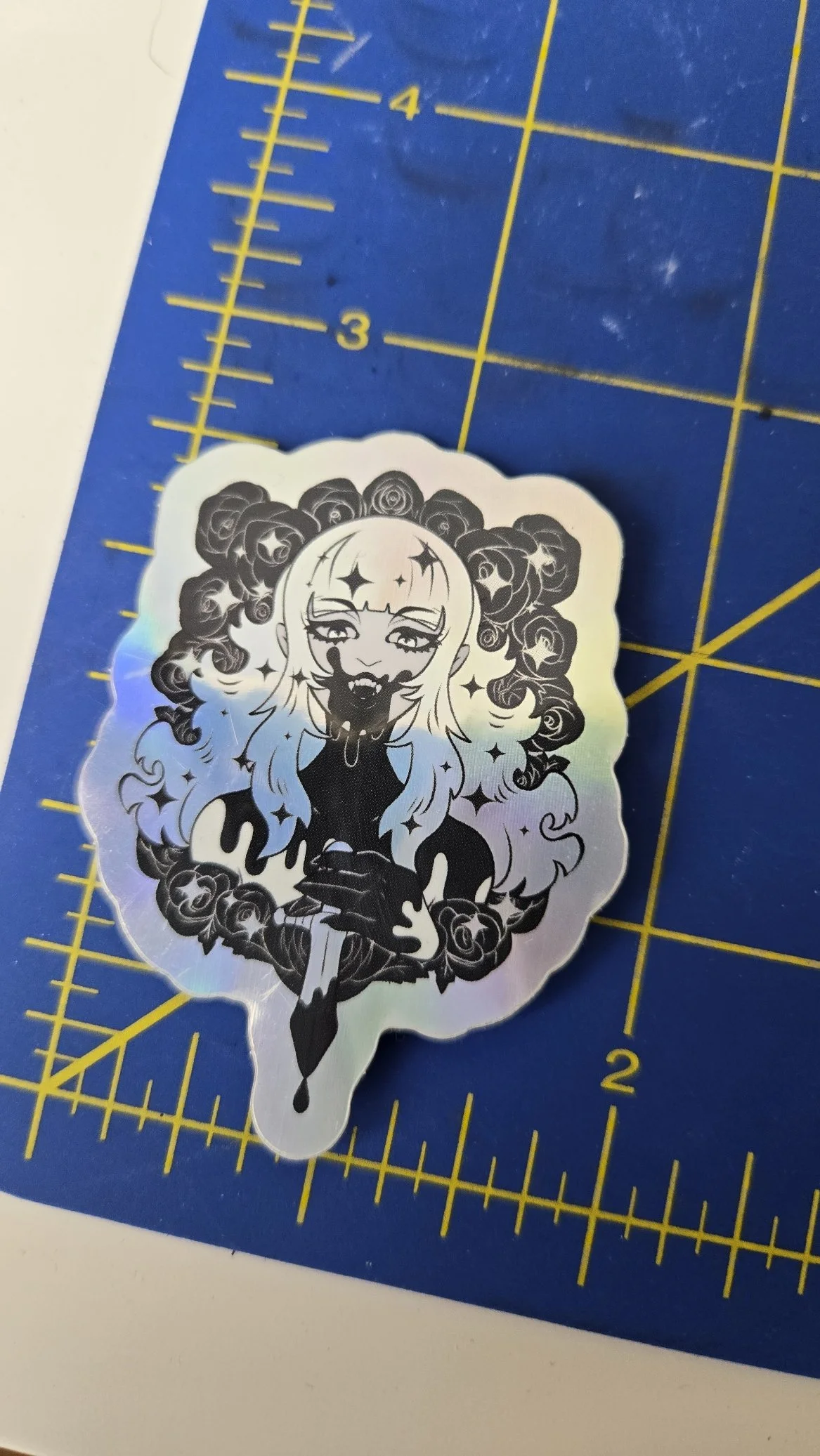 Holographic vampire w/ roses vinyl sticker