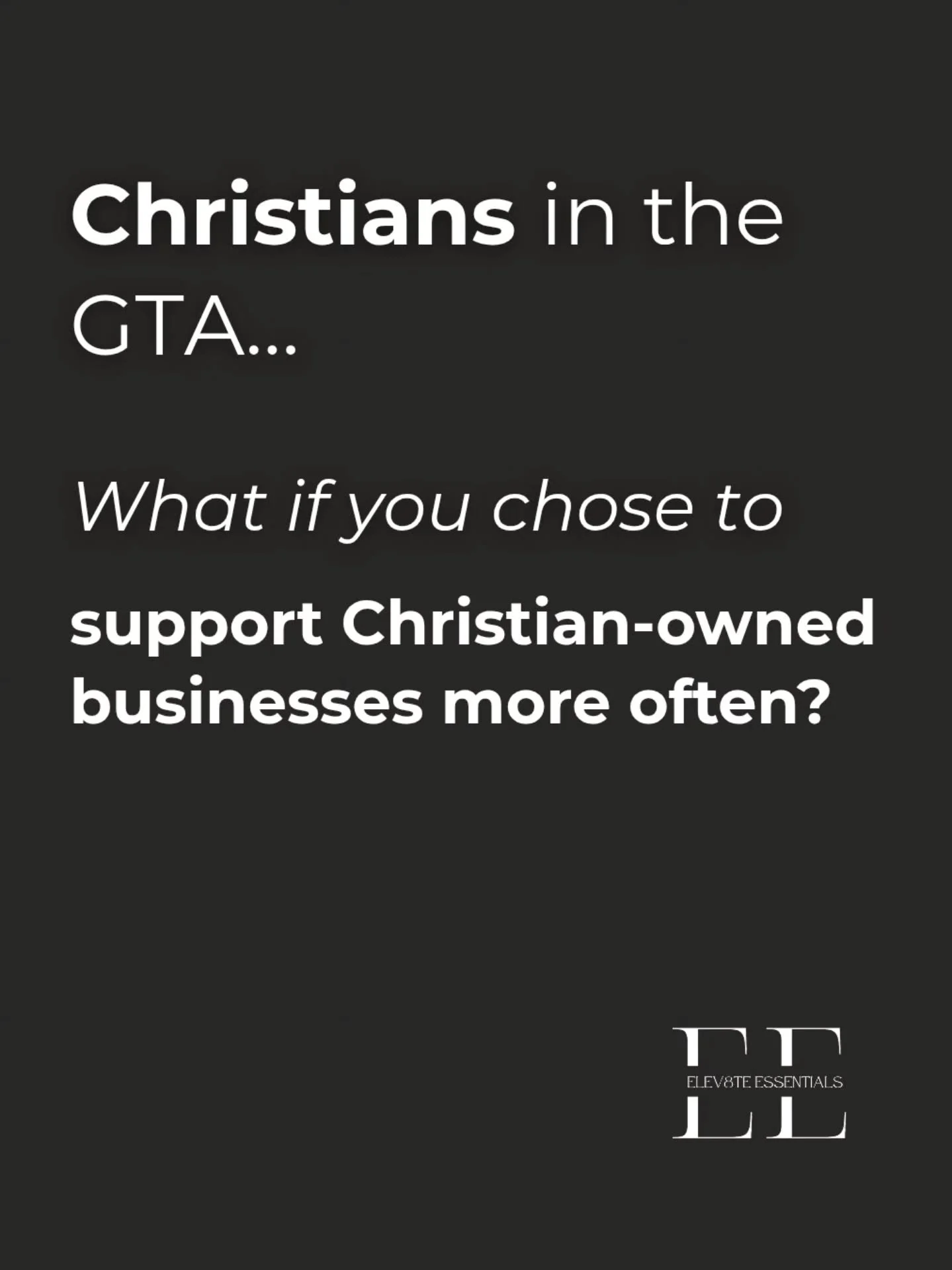 There are many incredible Christian entrepreneurs in the Greater Toronto Area.

Hair stylists.
Accountants.
Photographers.
Real estate agents.
Fitness trainers.
Coaches.
Local shops.

But most people don&rsquo;t even know they exist.

What if it were
