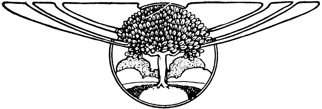 A stylized illustration of a tree with a broad canopy, inside a circular border