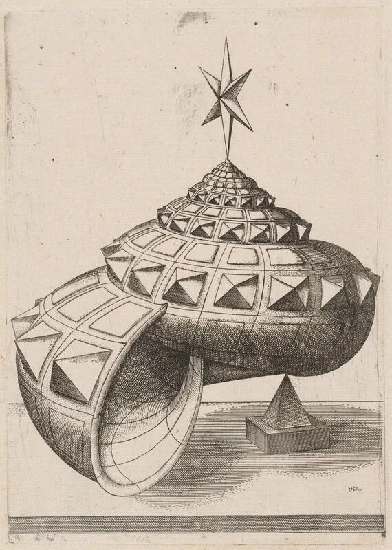 A Perspective of a Faceted Snail Shell Balanced on a Pyramid by Mathis Zündt, Hans Lencker