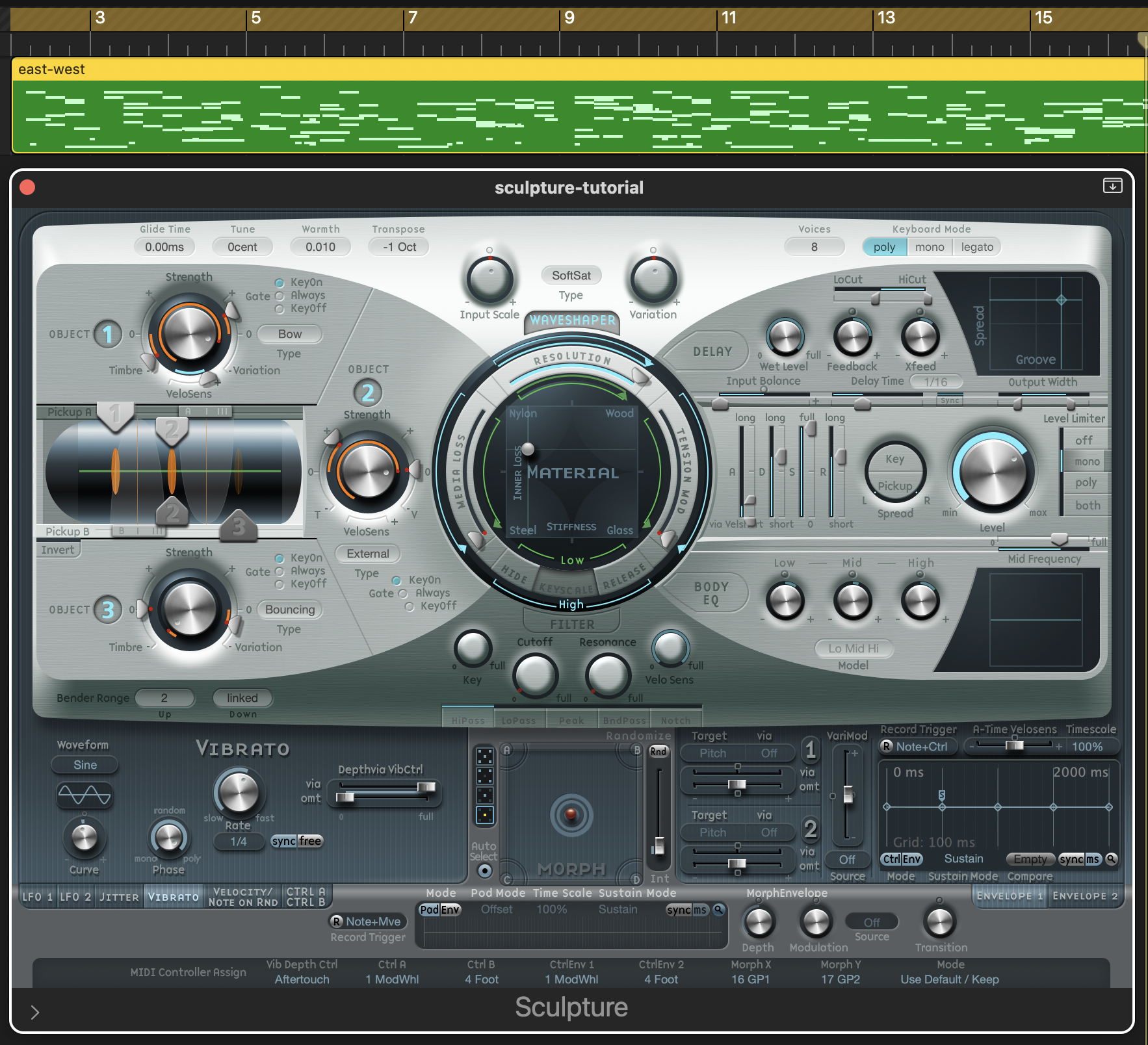 Logic Pro's Sculpture + pattern sequence.