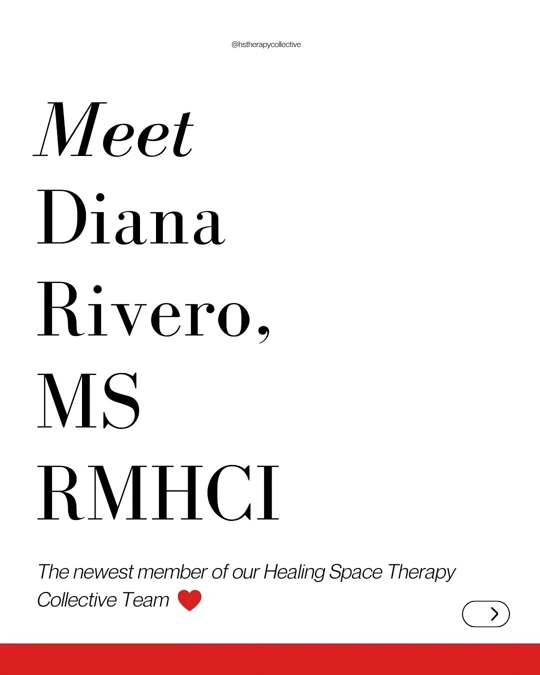 ✨ Meet Diana Rivero, MS, RMHCI &mdash; the newest member of our Healing Space Therapy Collective team! ❤️

Young Adults | Anxiety, Depression &amp; Trauma Treatment | Children and Families

Diana is a Registered Mental Health Counselor Intern who wor