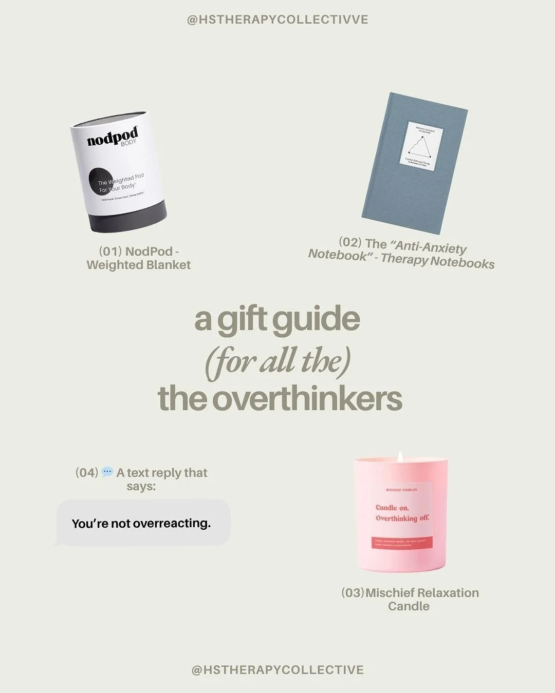 For the overthinkers, the people pleasers, and the &lsquo;hey, did you get my text?&rsquo; crowd 💌
A Funny but Honest gift guide from your favorite therapists (aka, us).

#giftguide #therapy #therapists #therapistsofinstagram #holidayshopping #thera