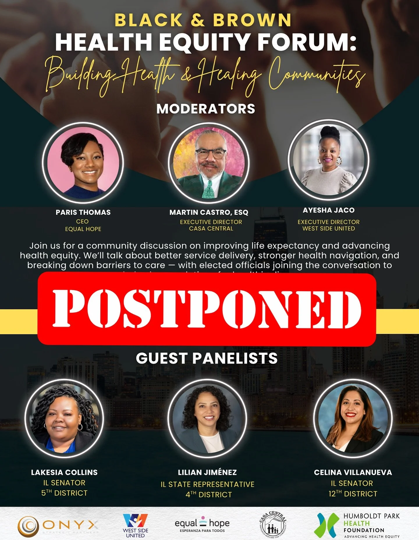 The Black &amp; Brown Health Equity Forum: Building Health &amp; Healing Communities has been postponed. A new date will be shared soon. Stay tuned for updates! We appreciate your understanding and continued support as we work to bring this important